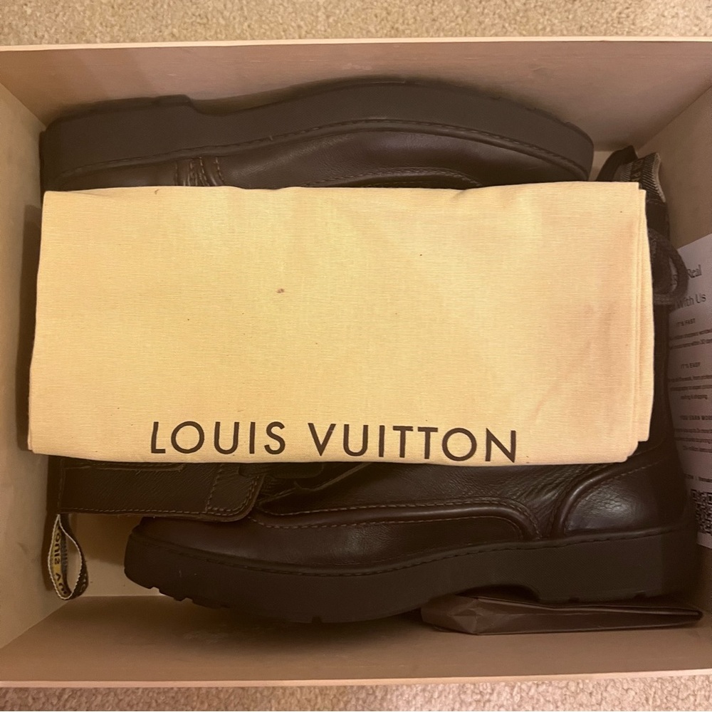 Louis Vuitton brown combat boots.